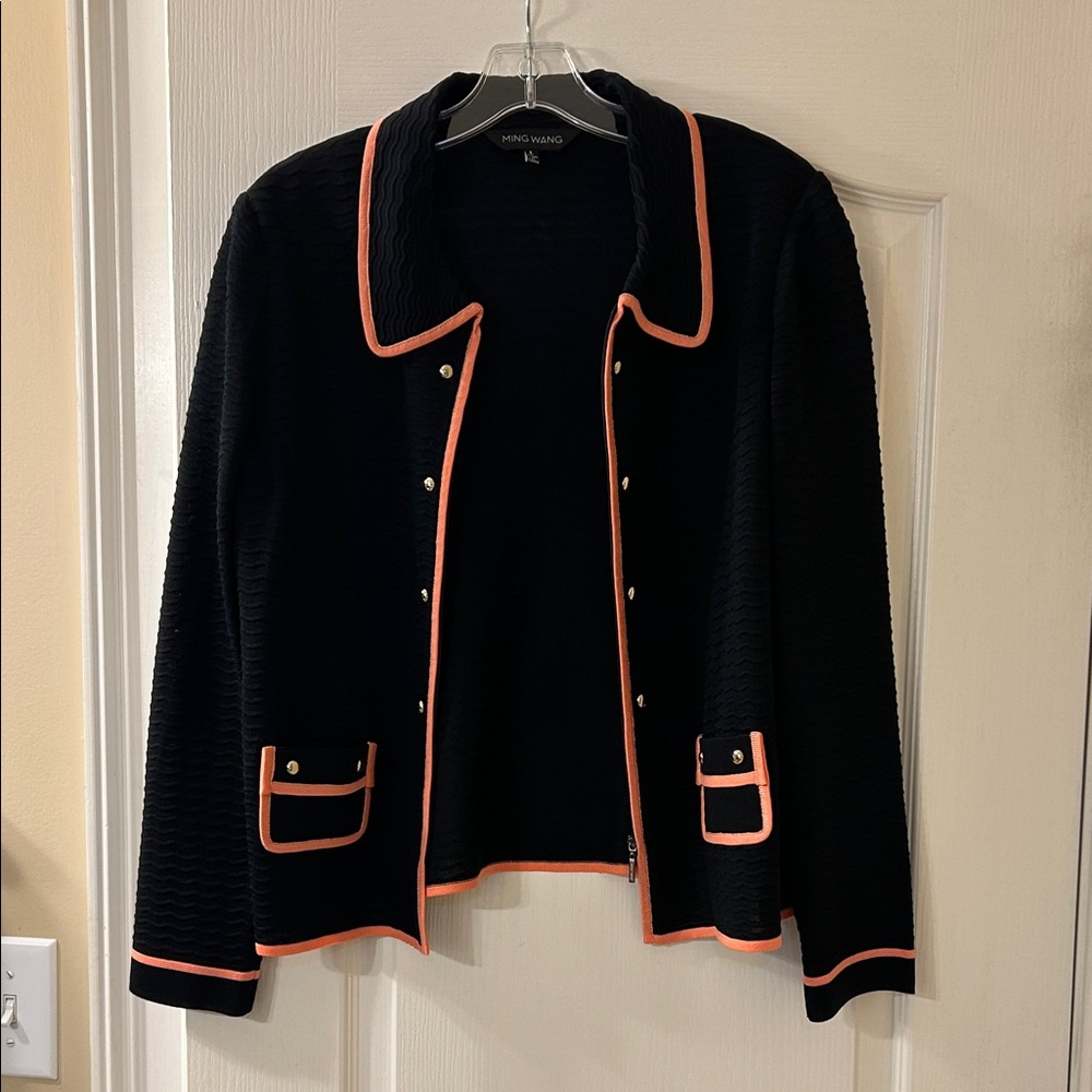 Ming Wang Black Jacket with Pink Trim